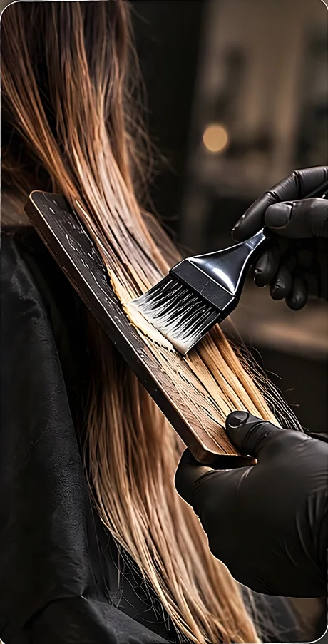 Pennello e paletta del balayage su una ciocca bionda